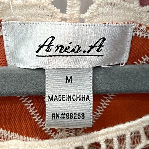 Ania A. Burnt Orange Scalloped Bell Sleeve Embroidered BOHO Top - Picture 5 of 10